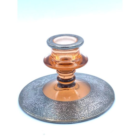 Victorian Silver Positive Tested 925 Glass Candle Holder Pink Depression - Picture 4 of 5